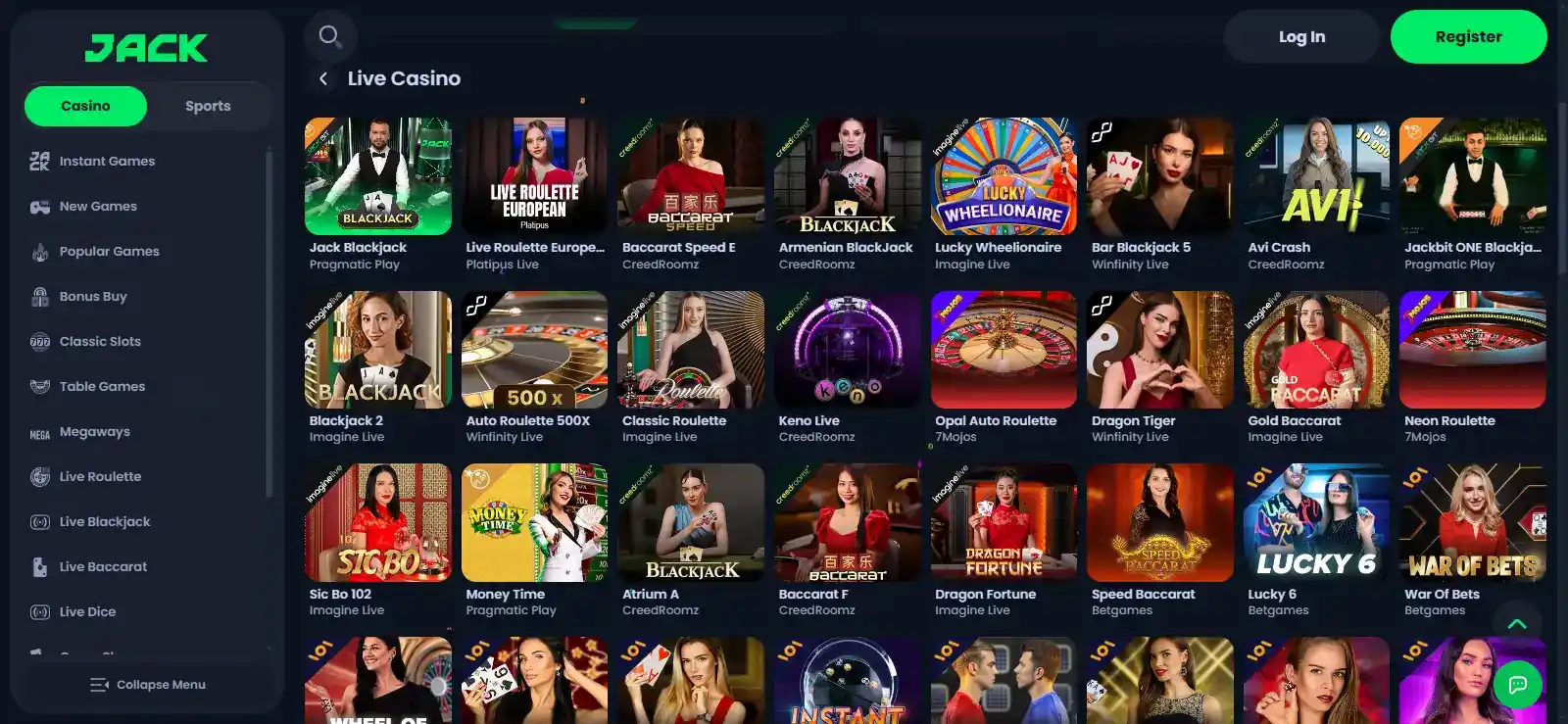 Jack Live Casino: Dealers, Tables and Providers