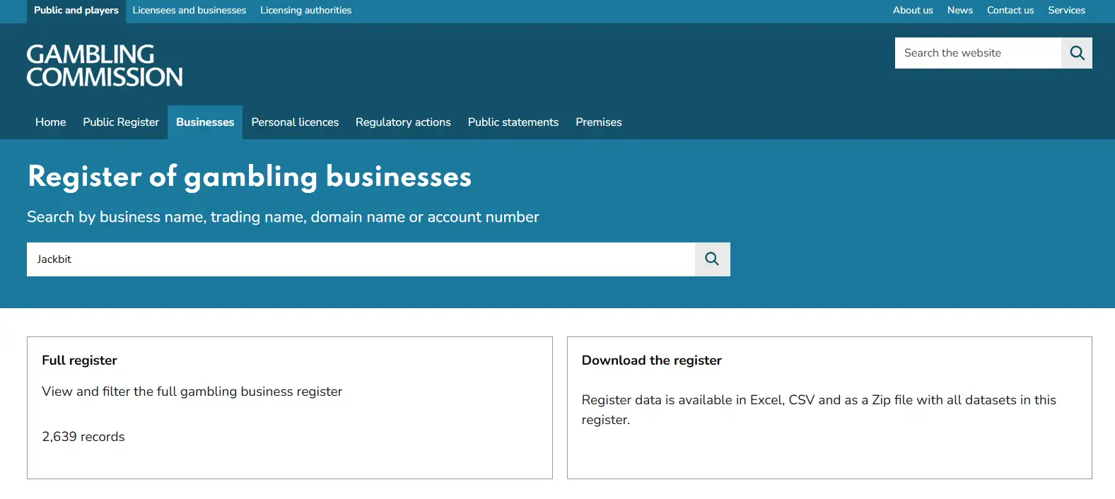 UK Gambling Commission public register search used to verify whether Jack holds a UK licence